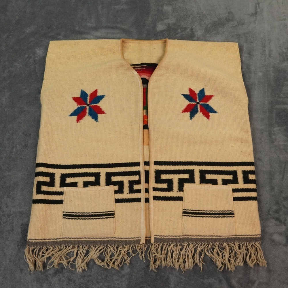 VTG Zapotec Oaxaca Handwoven Wool Gabán Vest Aztec Warrior Greca Band Starburst - Picture 2 of 14